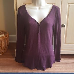 So. Soft Burgundy V Neck Button Light Sweater